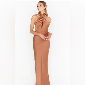 Show Me Your Mumu Jasmine Halter Maxi Dress. XXS, color Copper Luxe Satin